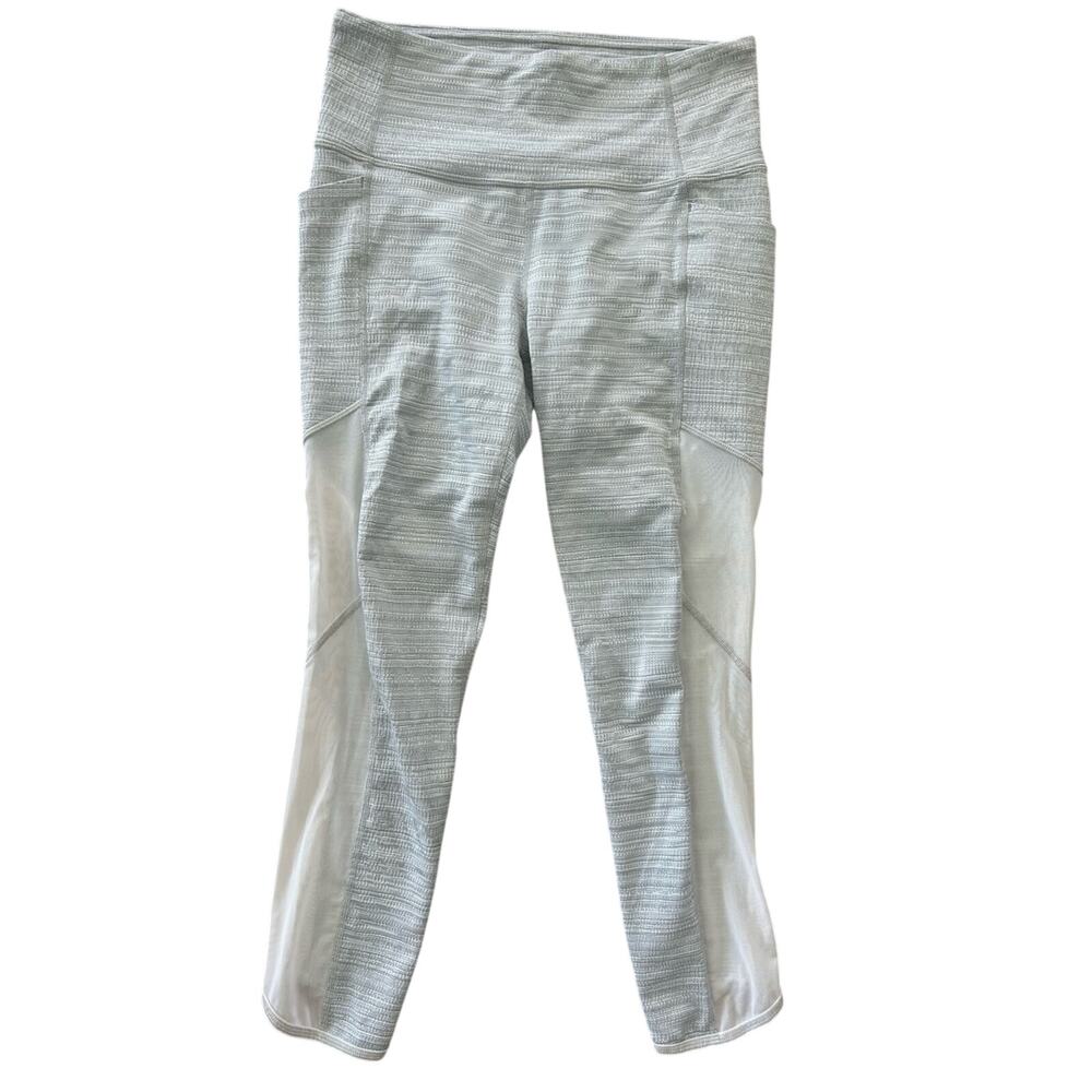 Athleta Chaturanga Crop Leggings Women’s Sz Small High Rise Gray White Mesh Yoga